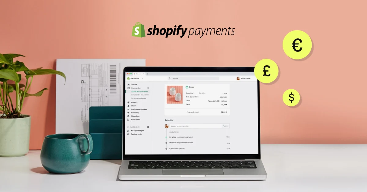 Shopify Payments - photo of laptop with currency icons